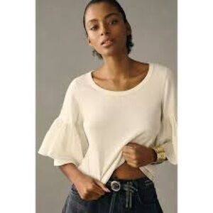 Anthropologie Maeve White Bell Sleeve Ruffle Top Shirt Blouse 100% Cotton